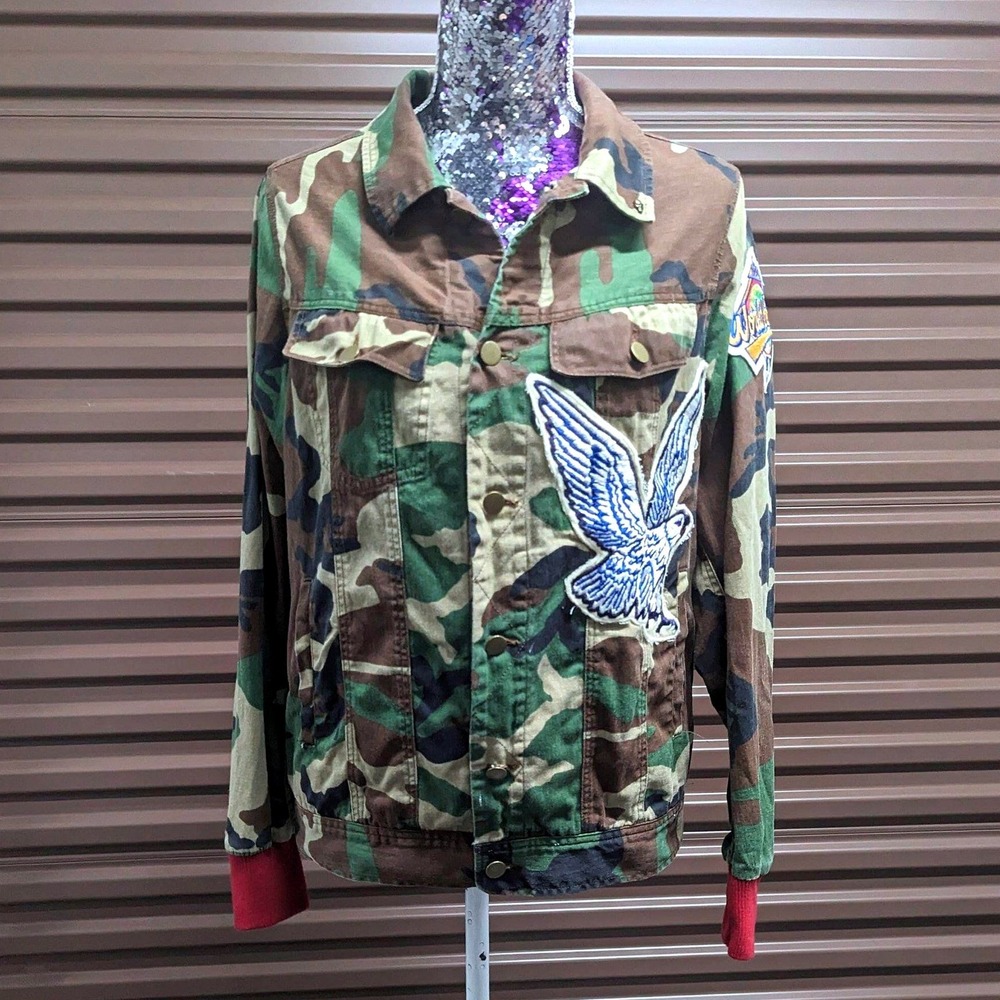 Custom Camo Jacket Eagle Skull World Series 1995 Military Streetwear Men's L